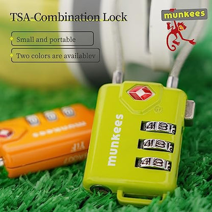 munkees TSA Approved Luggage Lock Padlock with Cable, Resttable Combination, 3-Digit Password Lock, Metal Alloy, Drawer, Backpack, Wardrobe, and Door Lock. (Green 2pcs) - color: Green-2pcs, style: Cable Shackle