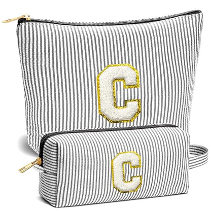 Travel Essentials - Portable Travel Toiletry Bag for Women, Initial Makeup Kit Organizer Make up Cosmetic Bag Set, Black C - color: Black, style: C