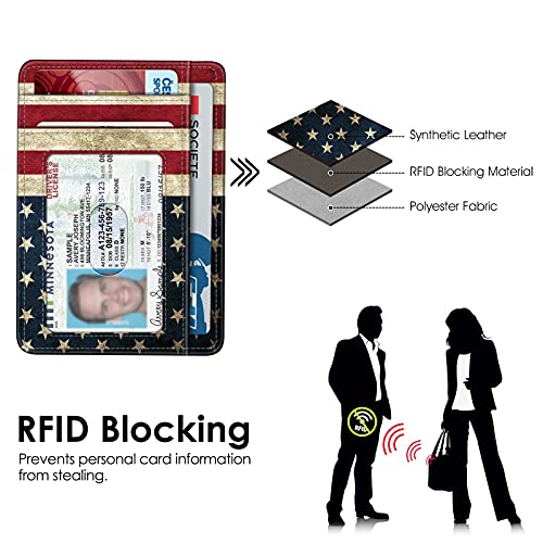 FINTIE Slim Front Pocket Wallet, RFID Blocking Credit Card Holder - color: US-Flag