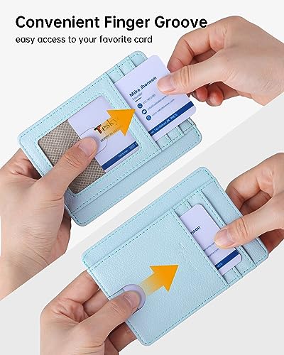 Teskyer Slim Minimalist Wallet for Men, RFID Front Pocket Card Holder - color: Lichee Cyan