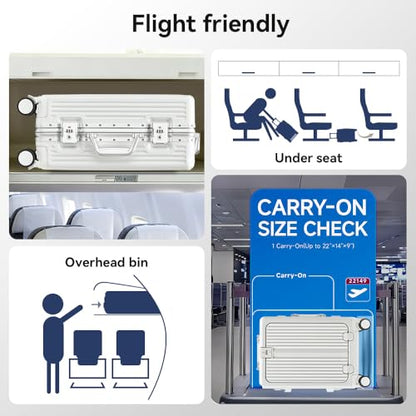 Aluminum Frame Carry On Luggage with Front Pocket, White - color: White, size: 20 Inch