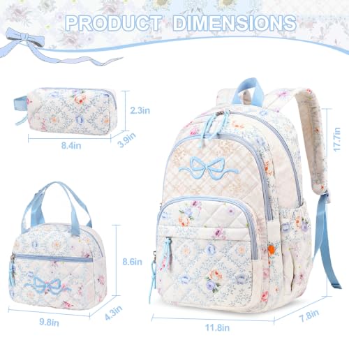 DIGOBAY Quilted Backpack for Girls, Girls Backpack w/Lunch Box Pencil Case - color: Patchwork Floral Print
