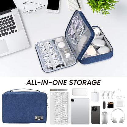 Electronic Organizer Travel Case, Double Layer Cable Organizer Bag - color: blue