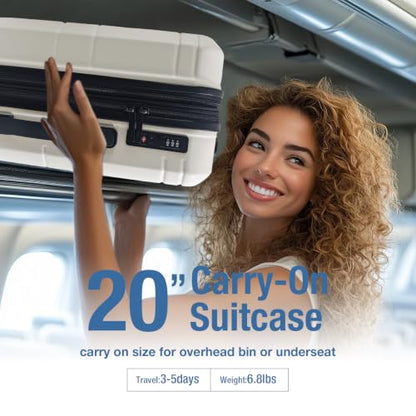 Carry On Luggage 22x14x9 Airline Approved,Hardshell Suitcase,20 Inch,White - color: White
