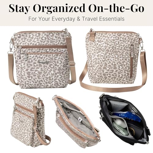 Baggallini Modern Pocket Crossbody Bag for Women, 8.5"x8.5" Handbag Purse with RFID, Lightweight Water-Resistant - color: Mocha Cheetah Print