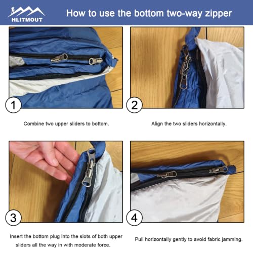 3-in-1 Down Sleeping Bag for Adults and Teens - color: blue 500g filling