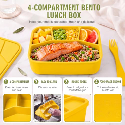 Ziliny 4 Pcs Silicone Bento Box Reusable Lunch Container, Bright Colors 1 - color: Bright Colors 1