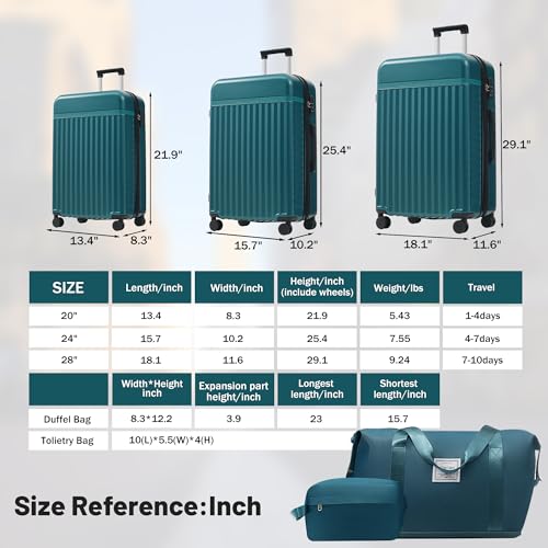Merax Luggage Sets, Durable Hardshell 3 Piece Suitcase with Bags - color: Dark Green+bag, style: 3-piece Set(20/24/28)
