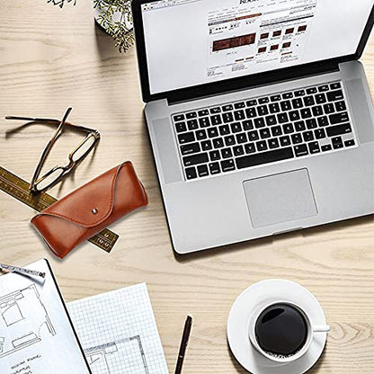 LogHog Portable Leather Glasses Case,Flexible Sunglasses Pouch Slim Case for Women Men Horizontal Eyeglass Case - color: Brown