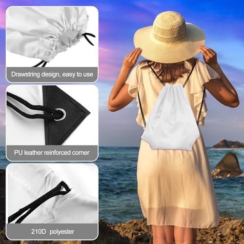 KUUQA 2 Pcs White Drawstring Backpack | Bulk Sports Cinch Bags, String Backpack Storage Bags, For Gym Traveling - color: White