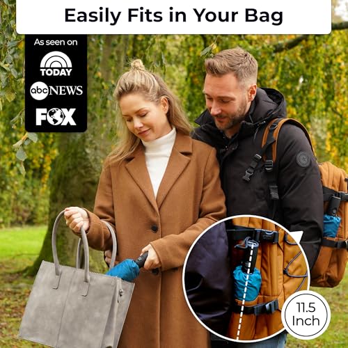 TUMELLA Strongest Windproof Travel Umbrella (Compact, 100MPH Wind-Tested), Light, Portable, One-Handed Use, Automatic Folding Rain Umbrella, Durable, Premium Grip, Fits Car & Backpack - color: 1-pack Petrol