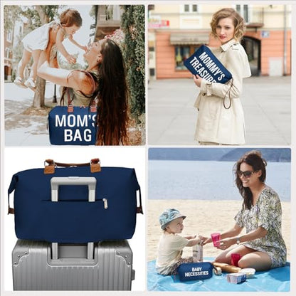 printe Mommy Diaper Bag Tote with 2 Organizer Pouches, Spacious 17.7in Mom’s Bag for Hospital and Weekender Travel, Navy - color: Navy