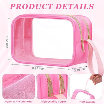 Weewooday Clear Makeup Bag Double Layer Sided Cosmetic Bag, Pink - color: Pink