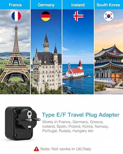Type E/F Europe Travel Plug Adapter, US to Germany France Spain South Korea - style: Type E/F - Germany France(Black)