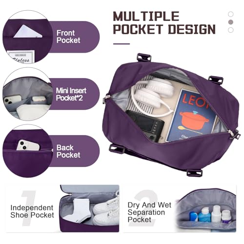 Travel Duffel Bag with Shoes Compartment, Overnight Weekender Bags for Women, Carry on Personal Item Travel Set,Extra Large(Dark Purple) - color: Dark Purple, size: Extra Large