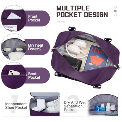 Travel Duffel Bag with Shoes Compartment, Overnight Weekender Bags for Women, Carry on Personal Item Travel Set,Extra Large(Dark Purple) - color: Dark Purple, size: Extra Large