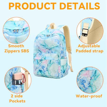 LEDAOU Girls Backpack, Kids School Bookbag, Backpack for Kids and Teens - color: Marble Tie Dye