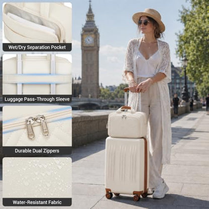 Kono Carry On Luggage Sets 2 Piece, 20 Inch Expandable Hardshell Suitcase - color: Cream White, size: 2 Piece Set (20")