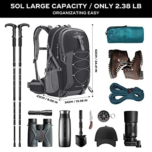 Maelstrom Hiking Backpack, Lightweight Camping Daypack with Rain Cover, 50L (Pack of 12) - color: Black, size: 50L (Pack of 12)