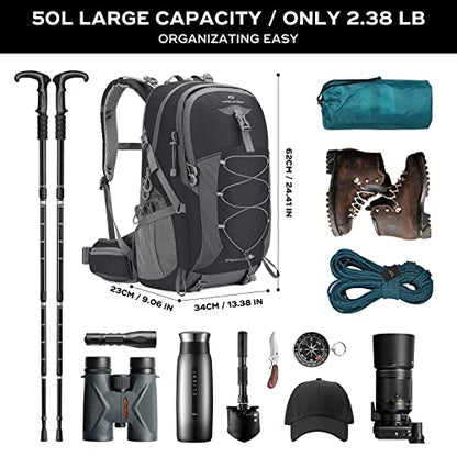 Maelstrom Hiking Backpack, Lightweight Camping Daypack with Rain Cover, 50L (Pack of 12) - color: Black, size: 50L (Pack of 12)