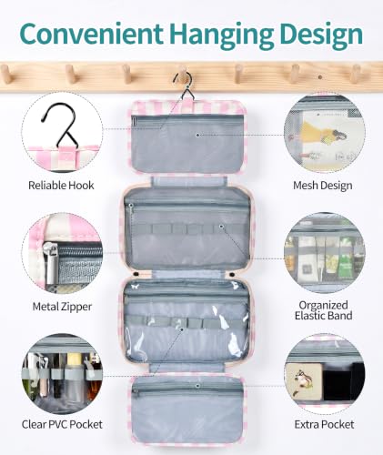 Personalized Travel Hanging Toiletry Bag & Makeup Bag Striped Pink E - color: Striped Pink, size: E