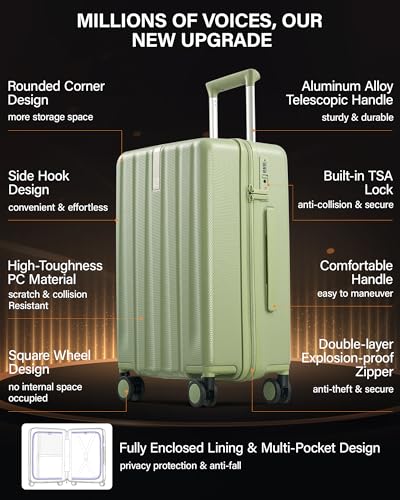 Hanke Upgraded Elite 29 Inch Extra Large Checked Luggage, PC Hard Shell Suitcases with Wheels, TSA Lock, Explosion-Proof Zipper Suitcase for Long Travel Men & Women,Bamboo Green - color: Bamboo Green, size: 29 Inch