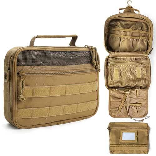 Toiletry Bag for Men Travel Tactical Hanging Dopp Kit Shaving Hygiene Bag - color: Brown
