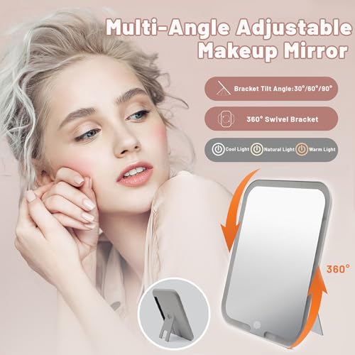 Travel Makeup Bag with LED Mirror, Lighted Cosmetic Case, Pink - color: Pink