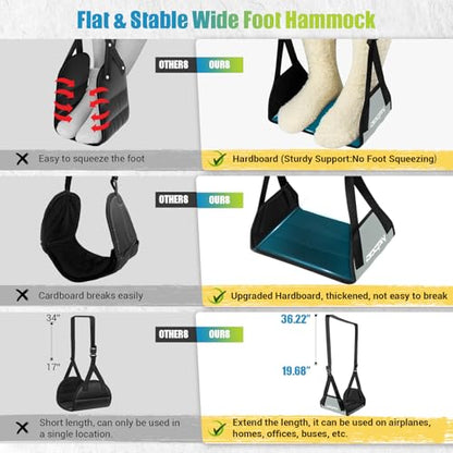 2-Pack Foot Hammock Plane Travel, No Collapse Thickened Bamboo Foot Rest - color: Grey