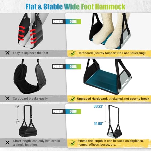 2-Pack Foot Hammock Plane Travel, No Collapse Thickened Bamboo Foot Rest - color: Grey