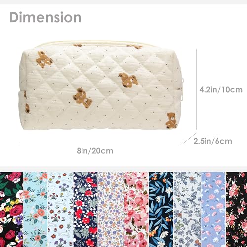 PAZIMIIK Small Quilted Makeup Bag,Zipper Cosmetic Pouch,Gauze Bear - color: Gauze Bear