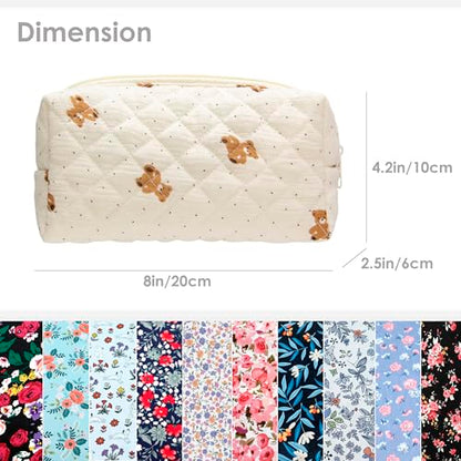 PAZIMIIK Small Quilted Makeup Bag,Zipper Cosmetic Pouch,Gauze Bear - color: Gauze Bear