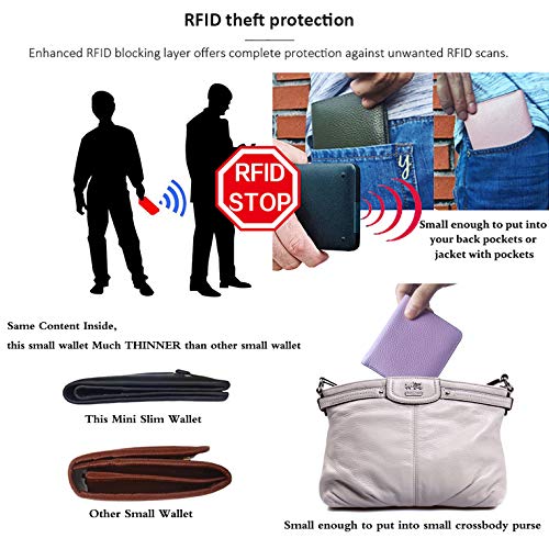 Small Leather Wallet for Women, Ladies Credit Card Holder RFID Blocking Women's Mini Bifold Pocket Purse - color: Sea Blue Rfid Blocking