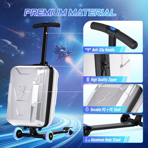 2-in-1 Folding Scooter Luggage for Kids & Adults, Ride-On Suitcase - color: silver