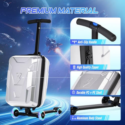 2-in-1 Folding Scooter Luggage for Kids & Adults, Ride-On Suitcase - color: silver