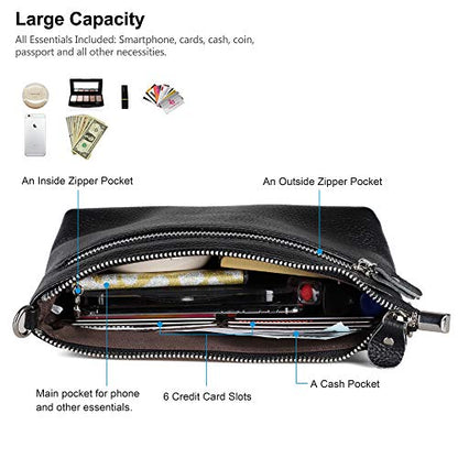 befen Genuine Leather Small Crossbody Bags for Women Wristlet Wallet Purses - color: Multi-pocket Black