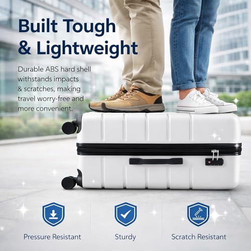 28 Inch Checked Luggage, Expandable, TSA Lock, White - color: White, size: 28 Inch