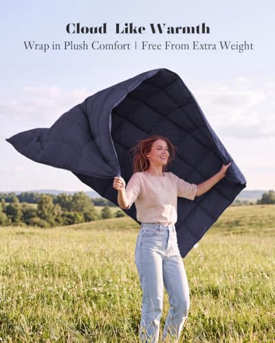 Deodar Down Fiber Throw Blanket Lightweight Packable Throw Indoor & Outdoor - color: Navy Blue