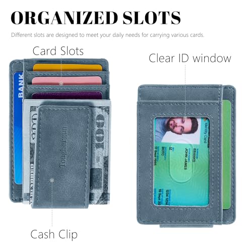 Toughergun Slim Wallet for Men RFID Blocking Money Clip, Minimalist Front Pocket Credit Card Holder, Magnetic Thin Mens Wallets with ID Window - color: Light Blue