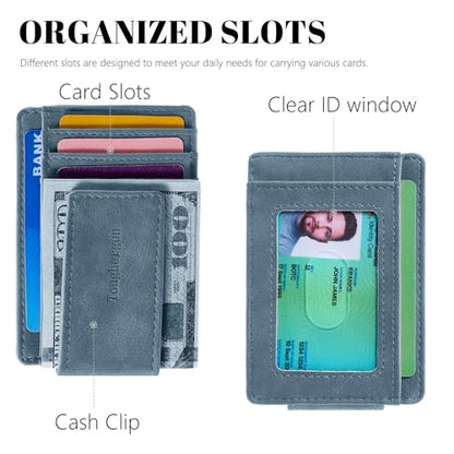 Toughergun Slim Wallet for Men RFID Blocking Money Clip, Minimalist Front Pocket Credit Card Holder, Magnetic Thin Mens Wallets with ID Window - color: Light Blue