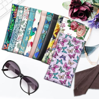 FINTIE Soft Eyeglasses Case with Cleaning Cloth, Squeeze Top Glasses Pouch - color: Butterfly