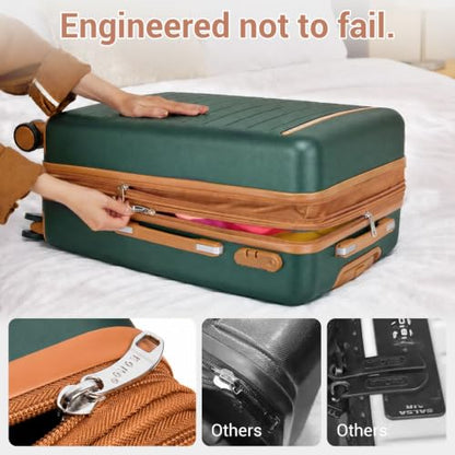Kono Large Suitcase 28in Expandable ABS+PC 8pcs Silent Wheels Green - color: Green, size: Checked-Large 28-Inch