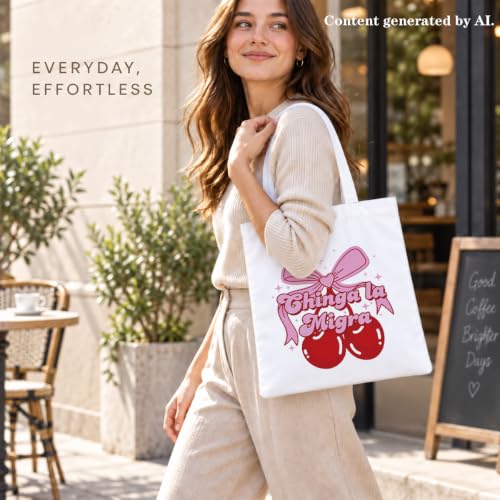 Funny Canvas Tote Bag, Reusable Playful Shoulder Bag, Whimsical Carryall for Shopping Commute Beach - color: Cherry