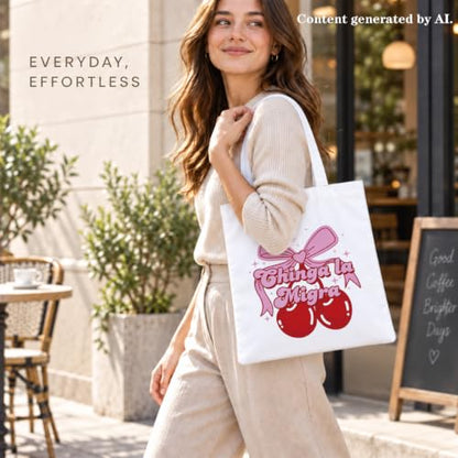 Funny Canvas Tote Bag, Reusable Playful Shoulder Bag, Whimsical Carryall for Shopping Commute Beach - color: Cherry