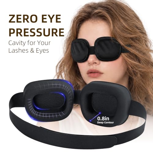 3D Contoured Sleep Mask for Women Men, 100% Blackout, Deep Cups - color: Dark Black