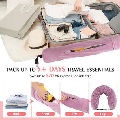 Stuffable Neck Pillow for Travel, Packable Neck Pillow (Pink) - color: Pink