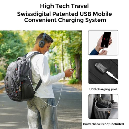 Swissdigital Design Laptop Backpack for Men with USB Charging Port SD803-91 - color: Gray Camo