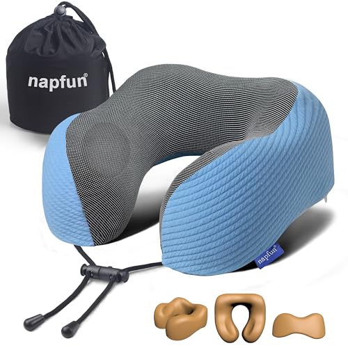napfun Neck Pillow for Travel, Memory Foam Airplane Pillow, Sky Blue - color: Sky Blue