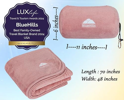 BlueHills Premium Soft Rolled Travel Blanket Airplane Long Flights - Pink - color: R02-pink