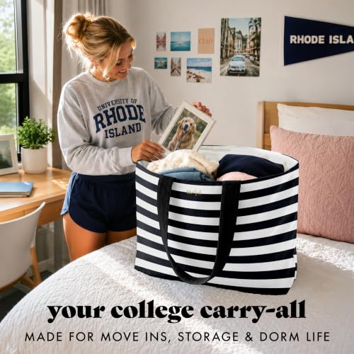 Fit & Fresh All The Things XL Beach Bag for Women, Oversized Travel Tote - color: Black & White Stripe